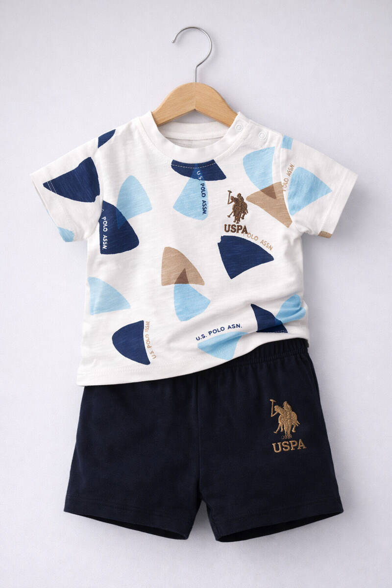 U.S. Polo Assn. Erkek Bebek Pamuklu Bisiklet Yaka Pigment Baskılı Yazlık Regular Fit Krem Bebek Takımı USB1920-B-V1 - 7
