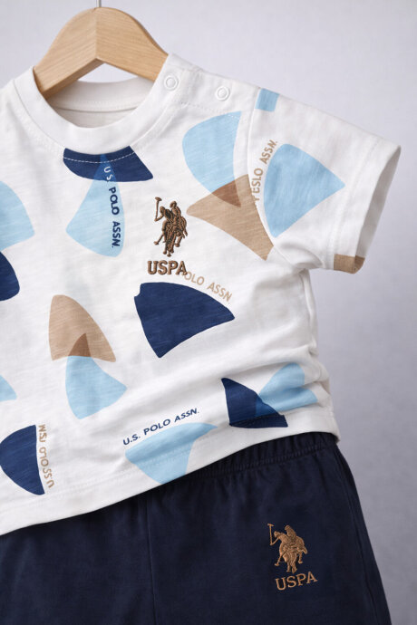 U.S. Polo Assn. Erkek Bebek Pamuklu Bisiklet Yaka Pigment Baskılı Yazlık Regular Fit Krem Bebek Takımı USB1920-B-V1 - 8
