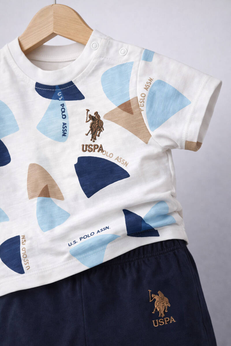 U.S. Polo Assn. Erkek Bebek Pamuklu Bisiklet Yaka Pigment Baskılı Yazlık Regular Fit Krem Bebek Takımı USB1920-B-V1 - 8