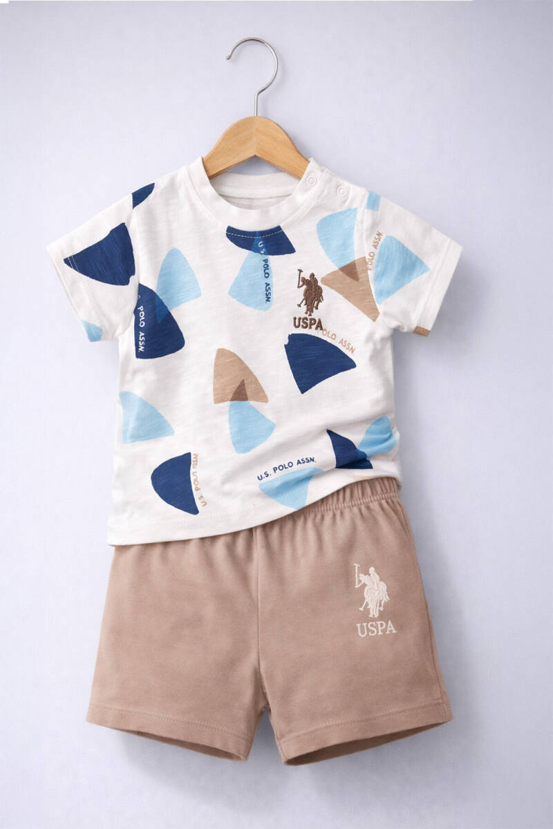 U.S. Polo Assn. Erkek Bebek Pamuklu Bisiklet Yaka Pigment Baskılı Yazlık Regular Fit Krem Bebek Takımı USB1920-B-V2 - 3