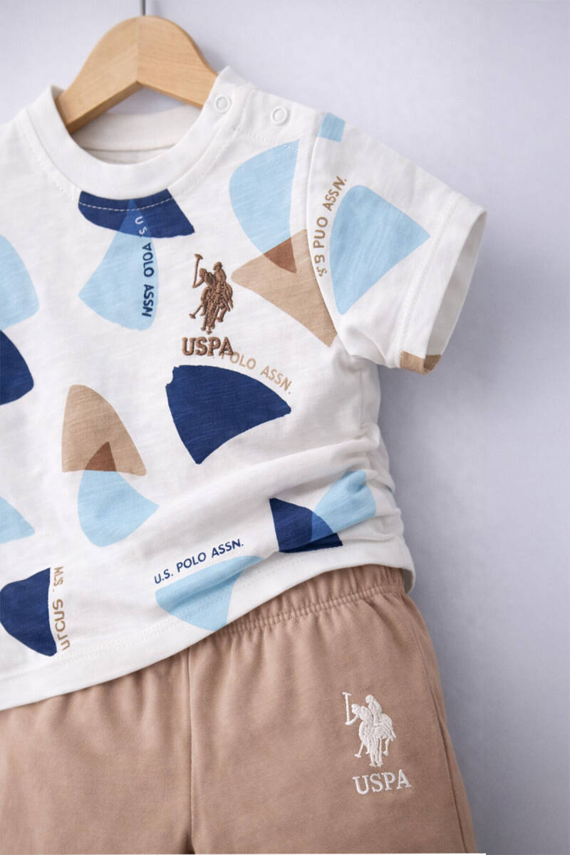 U.S. Polo Assn. Erkek Bebek Pamuklu Bisiklet Yaka Pigment Baskılı Yazlık Regular Fit Krem Bebek Takımı USB1920-B-V2 - 5