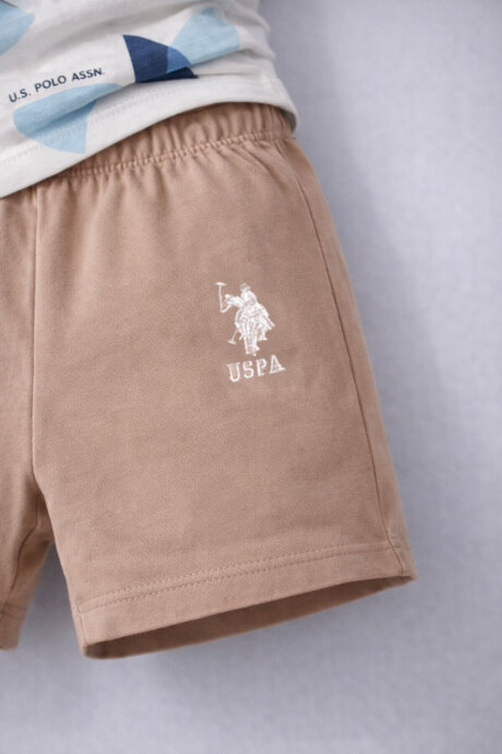U.S. Polo Assn. Erkek Bebek Pamuklu Bisiklet Yaka Pigment Baskılı Yazlık Regular Fit Krem Bebek Takımı USB1920-B-V2 - 6