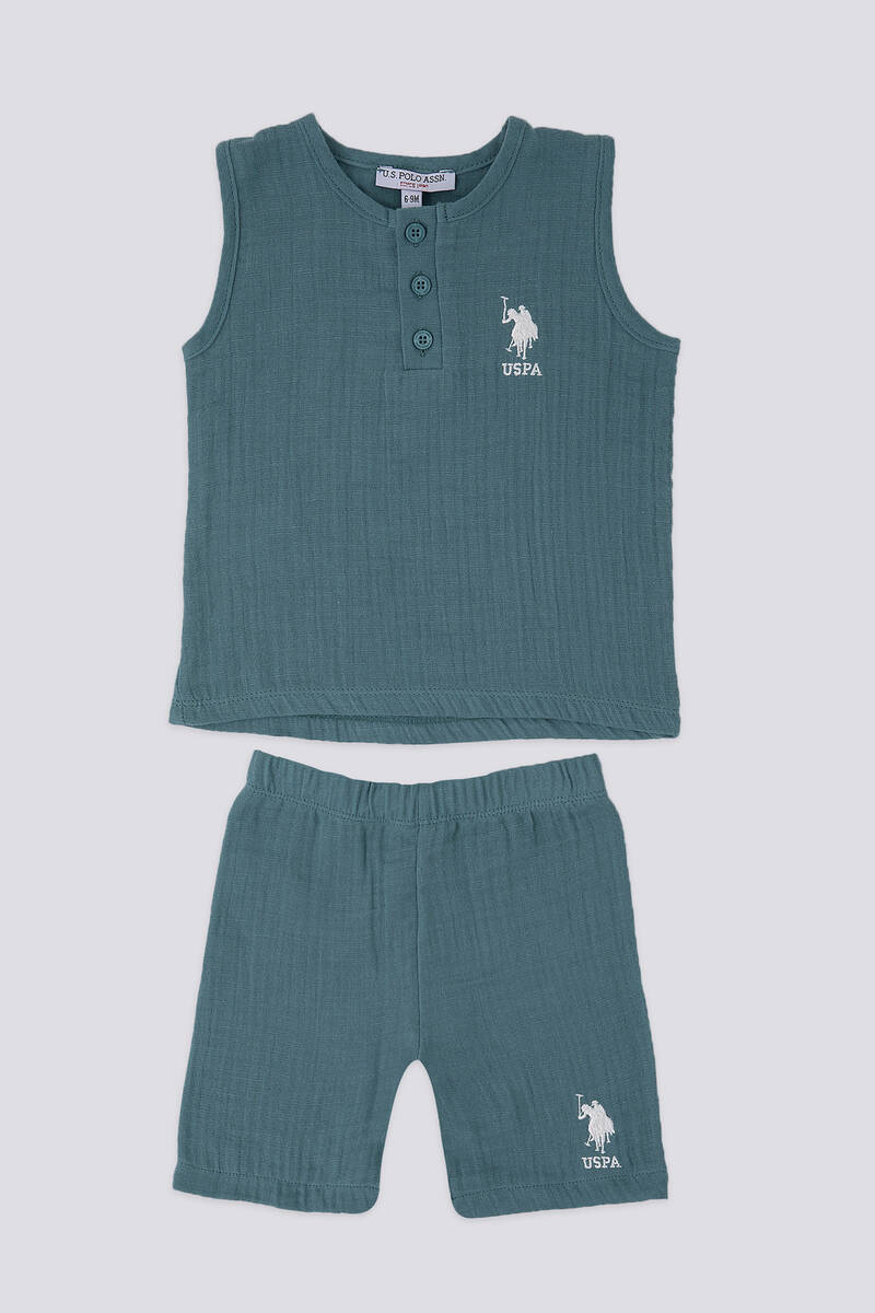 U.S. Polo Assn Blue Yeşil Bebek Sıfır Kol Tshirt Takım