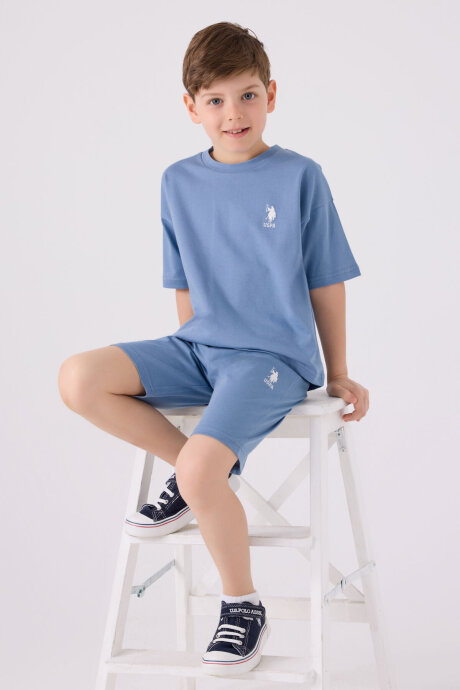 U.S. Polo Assn. Erkek Çocuk Pamuklu Bisiklet Yaka Sargı Nakışlı Yazlık Regular Fit Mavi Bermuda Takım US1779-C-V11 - 3