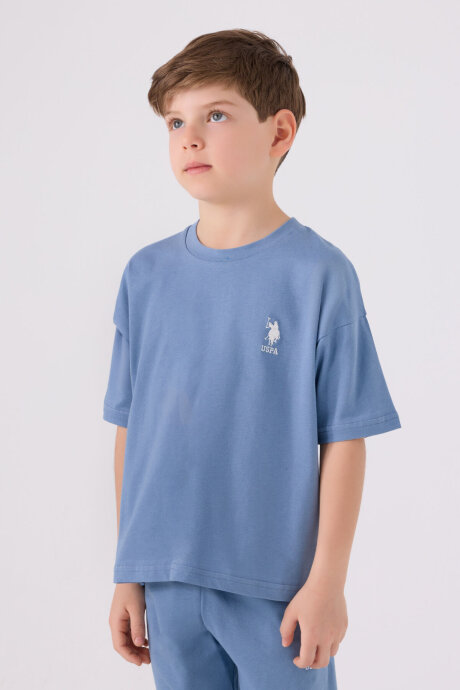 U.S. Polo Assn. Erkek Çocuk Pamuklu Bisiklet Yaka Sargı Nakışlı Yazlık Regular Fit Mavi Bermuda Takım US1779-C-V11 - 2