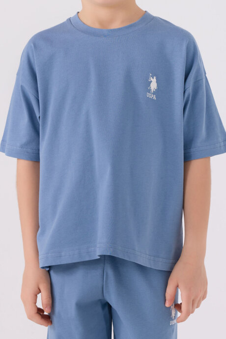 U.S. Polo Assn. Erkek Çocuk Pamuklu Bisiklet Yaka Sargı Nakışlı Yazlık Regular Fit Mavi Bermuda Takım US1779-C-V11 - 4
