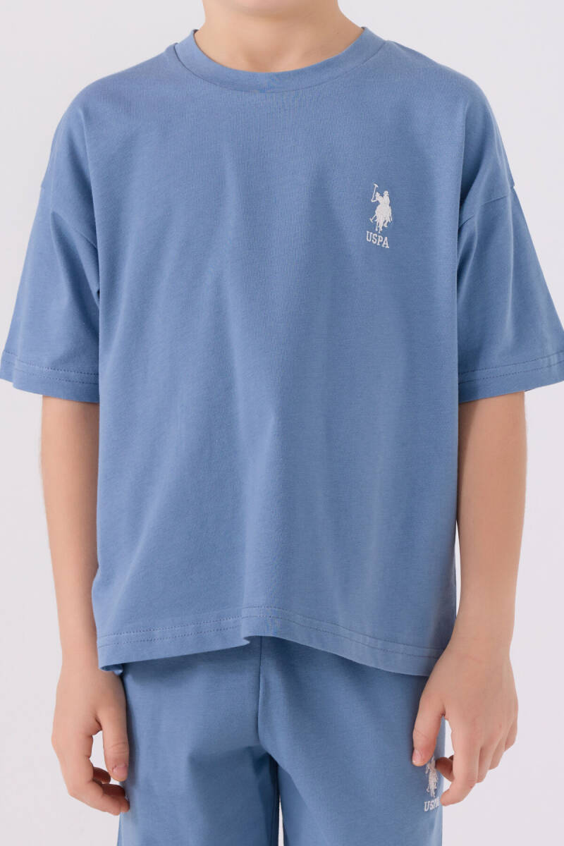 U.S. Polo Assn. Erkek Çocuk Pamuklu Bisiklet Yaka Sargı Nakışlı Yazlık Regular Fit Mavi Bermuda Takım US1779-C-V11 - 4
