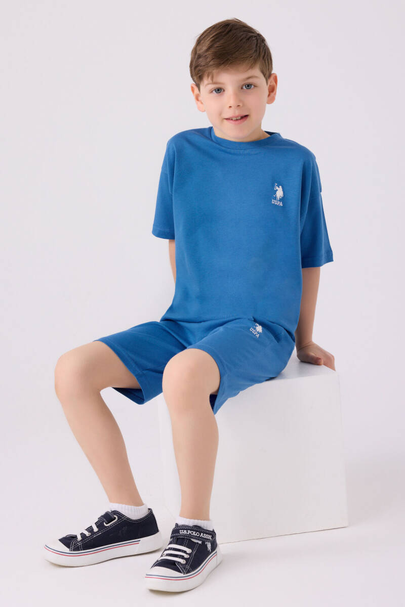 U.S. Polo Assn. Erkek Çocuk Pamuklu Bisiklet Yaka Sargı Nakışlı Yazlık Regular Fit Mavi Bermuda Takım US1779-C-V34 - 3