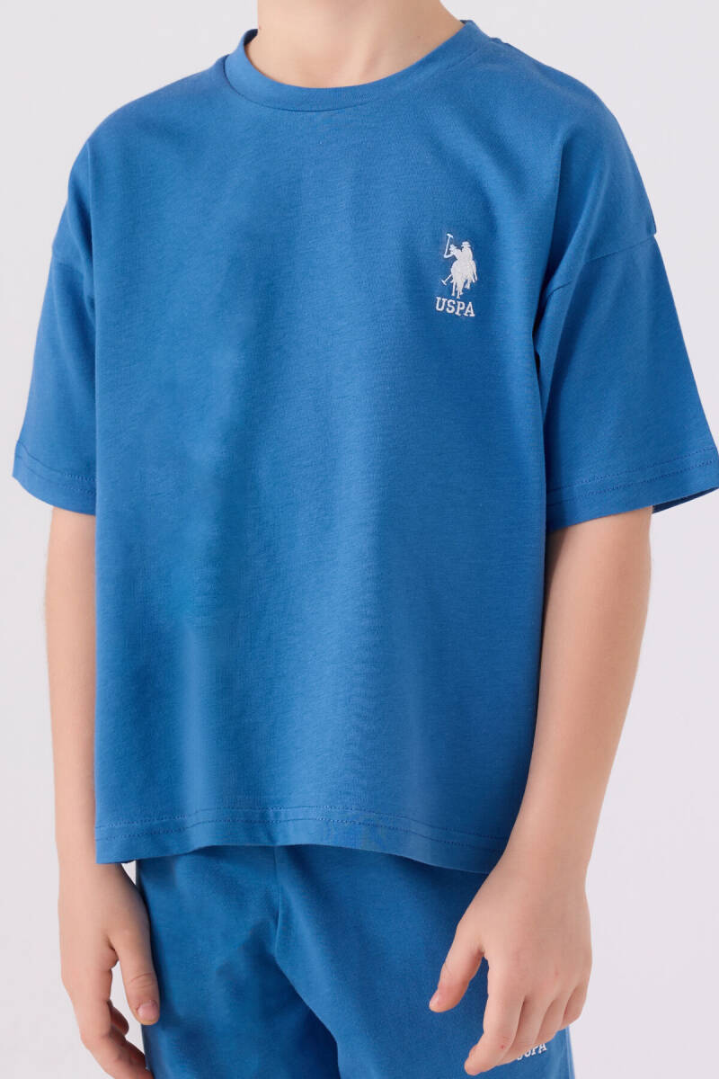 U.S. Polo Assn. Erkek Çocuk Pamuklu Bisiklet Yaka Sargı Nakışlı Yazlık Regular Fit Mavi Bermuda Takım US1779-C-V34 - 4