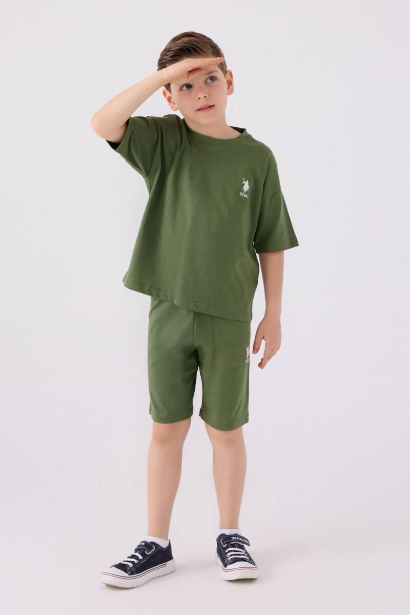 U.S. Polo Assn. Erkek Çocuk Pamuklu Bisiklet Yaka Sargı Nakışlı Yazlık Regular Fit Yeşil Bermuda Takım US1779-C-V17 - 1