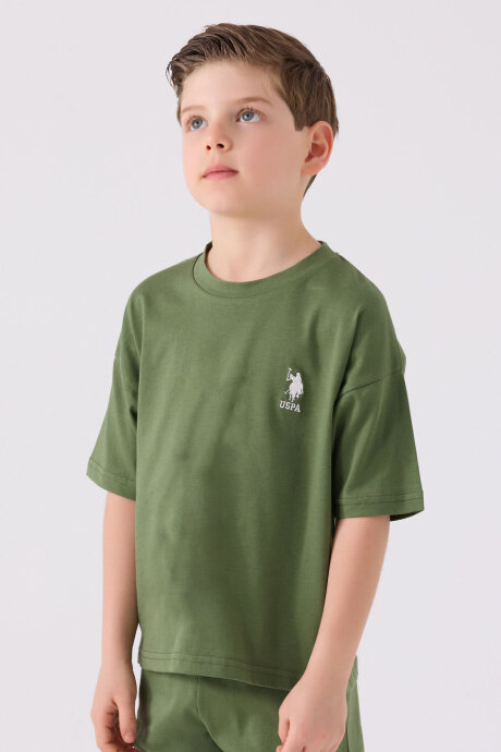 U.S. Polo Assn. Erkek Çocuk Pamuklu Bisiklet Yaka Sargı Nakışlı Yazlık Regular Fit Yeşil Bermuda Takım US1779-C-V17 - 2