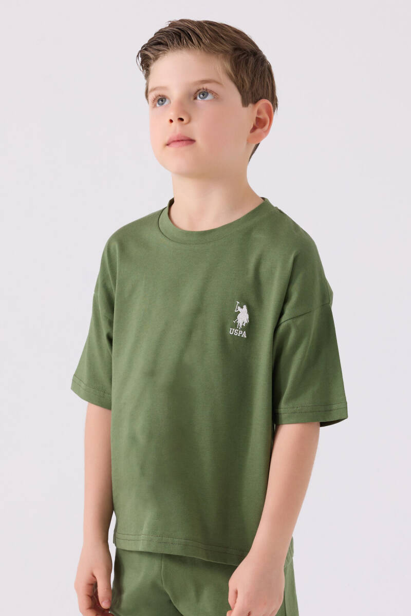 U.S. Polo Assn. Erkek Çocuk Pamuklu Bisiklet Yaka Sargı Nakışlı Yazlık Regular Fit Yeşil Bermuda Takım US1779-C-V17 - 2