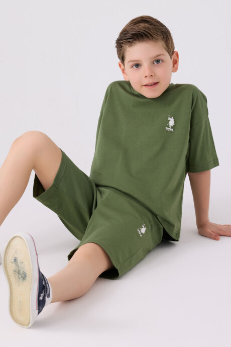 U.S. Polo Assn. Erkek Çocuk Pamuklu Bisiklet Yaka Sargı Nakışlı Yazlık Regular Fit Yeşil Bermuda Takım US1779-C-V17 - 3