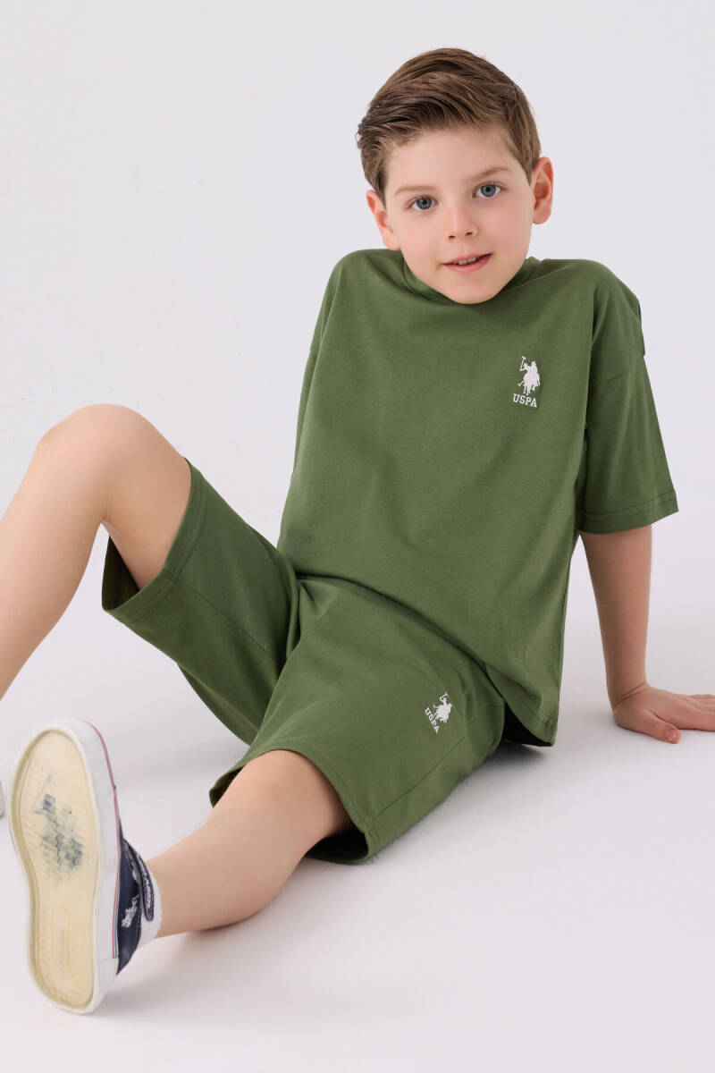 U.S. Polo Assn. Erkek Çocuk Pamuklu Bisiklet Yaka Sargı Nakışlı Yazlık Regular Fit Yeşil Bermuda Takım US1779-C-V17 - 3