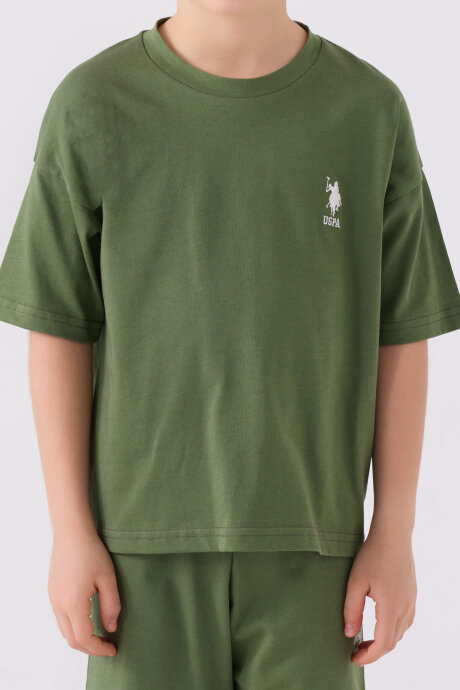 U.S. Polo Assn. Erkek Çocuk Pamuklu Bisiklet Yaka Sargı Nakışlı Yazlık Regular Fit Yeşil Bermuda Takım US1779-C-V17 - 4