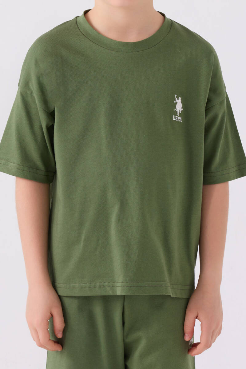 U.S. Polo Assn. Erkek Çocuk Pamuklu Bisiklet Yaka Sargı Nakışlı Yazlık Regular Fit Yeşil Bermuda Takım US1779-C-V17 - 4