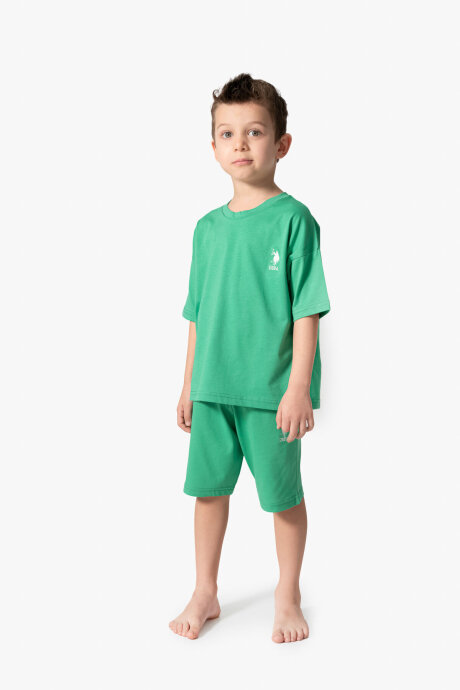 U.S. Polo Assn. Erkek Çocuk Pamuklu Bisiklet Yaka Sargı Nakışlı Yazlık Regular Fit Yeşil Bermuda Takım US1779-C-V40