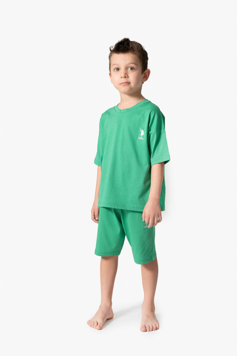 U.S. Polo Assn. Erkek Çocuk Pamuklu Bisiklet Yaka Sargı Nakışlı Yazlık Regular Fit Yeşil Bermuda Takım US1779-C-V40 - 1