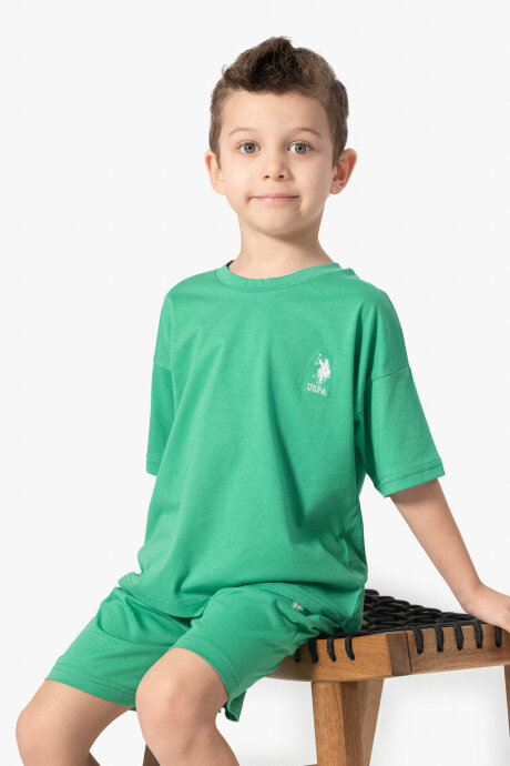 U.S. Polo Assn. Erkek Çocuk Bisiklet Yaka Sargı Nakışlı Yazlık Regular Fit Yeşil Bermuda Takım US1779-C-V40 - 2