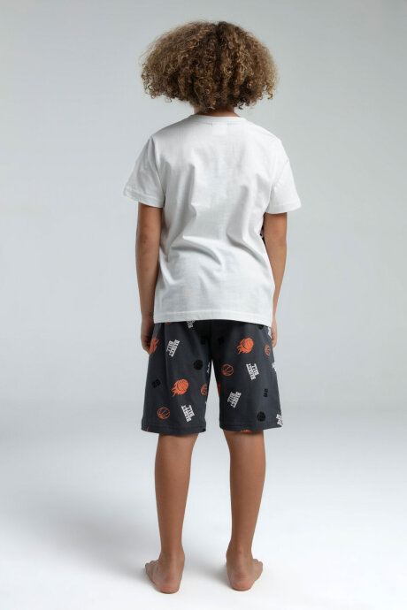 Rolypoly Erkek Çocuk Pamuklu Bisiklet Yaka Pigment Baskılı Yazlık Regular Fit Beyaz Bermuda Takım RP3533-C-V1 - 5