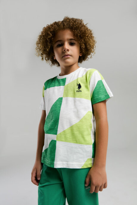 U.S. Polo Assn. Erkek Çocuk Pamuklu Bisiklet Yaka Pigment Baskılı Yazlık Regular Fit Yeşil Bermuda Takım US2003-C-V1 - 1