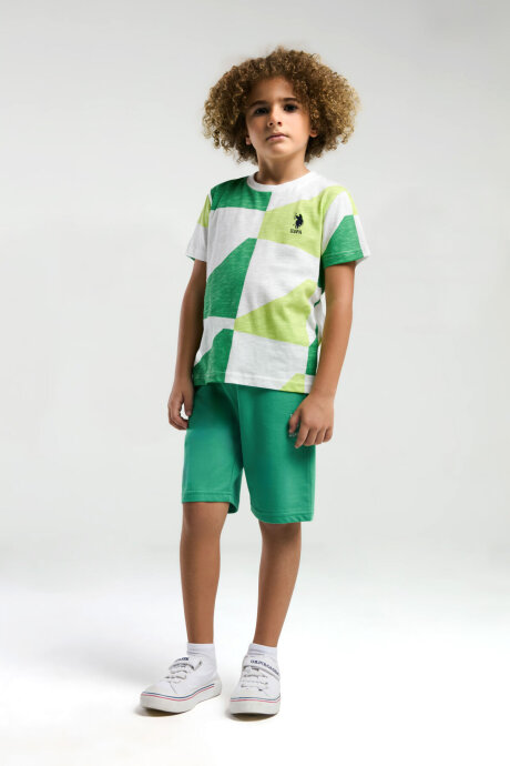 U.S. Polo Assn. Erkek Çocuk Pamuklu Bisiklet Yaka Pigment Baskılı Yazlık Regular Fit Yeşil Bermuda Takım US2003-C-V1 - 3