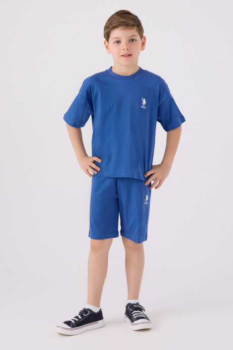 U.S. Polo Assn. Erkek Çocuk Pamuklu Bisiklet Yaka Sargı Nakışlı Yazlık Regular Fit Mavi Bermuda Takım US1779-C-V35