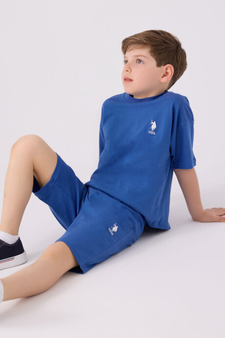 U.S. Polo Assn. Erkek Çocuk Bisiklet Yaka Sargı Nakışlı Yazlık Regular Fit Mavi Bermuda Takım US1779-C-V35 - 3