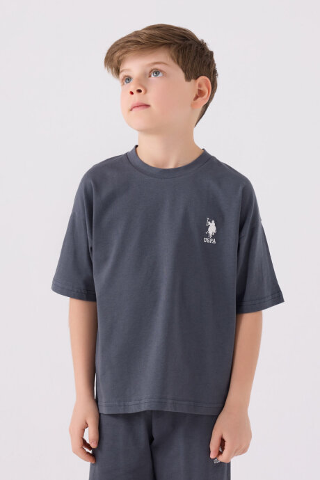 U.S. Polo Assn. Erkek Çocuk Bisiklet Yaka Sargı Nakışlı Yazlık Regular Fit Gri Bermuda Takım US1779-C-V19 - 2