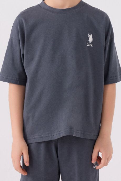 U.S. Polo Assn. Erkek Çocuk Bisiklet Yaka Sargı Nakışlı Yazlık Regular Fit Gri Bermuda Takım US1779-C-V19 - 4