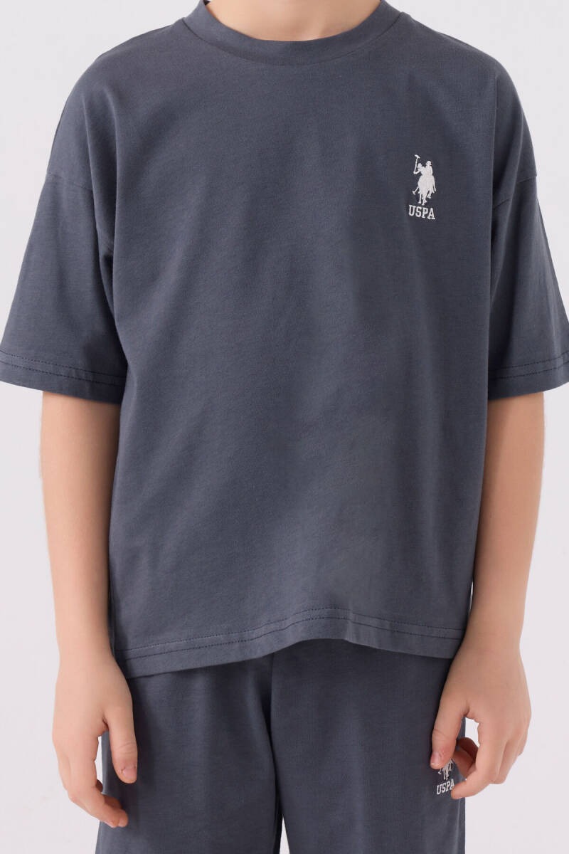 U.S. Polo Assn. Erkek Çocuk Bisiklet Yaka Sargı Nakışlı Yazlık Regular Fit Gri Bermuda Takım US1779-C-V19 - 4