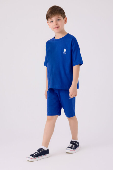 U.S. Polo Assn. Erkek Çocuk Bisiklet Yaka Sargı Nakışlı Yazlık Regular Fit Mavi Bermuda Takım US1779-C-V36