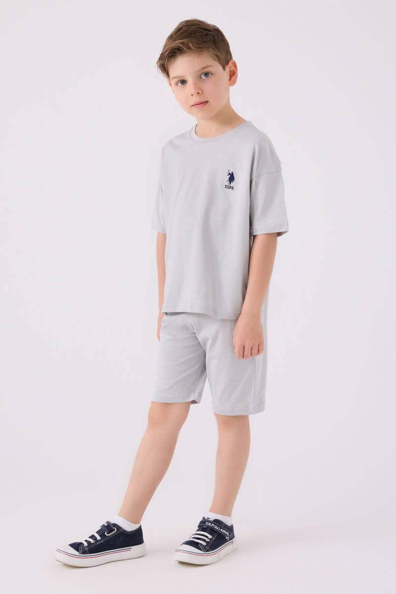 U.S. Polo Assn. Erkek Çocuk Pamuklu Bisiklet Yaka Sargı Nakışlı Yazlık Regular Fit Gri Bermuda Takım US1779-C-V22 - 1