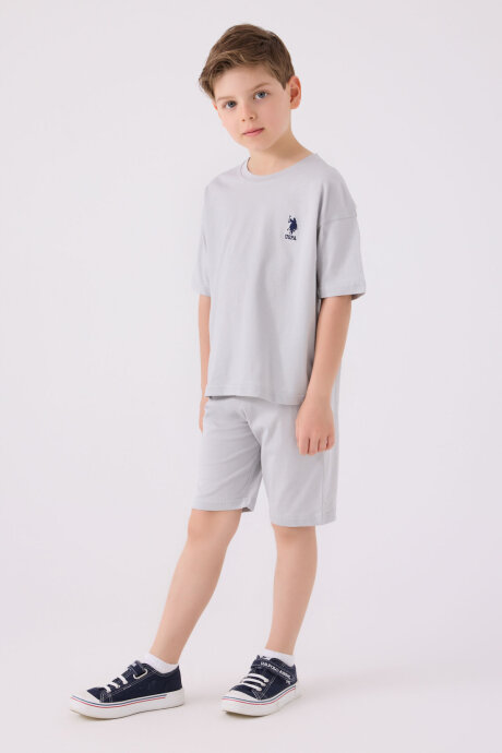 U.S. Polo Assn. Erkek Çocuk Bisiklet Yaka Sargı Nakışlı Yazlık Regular Fit Gri Bermuda Takım US1779-C-V22