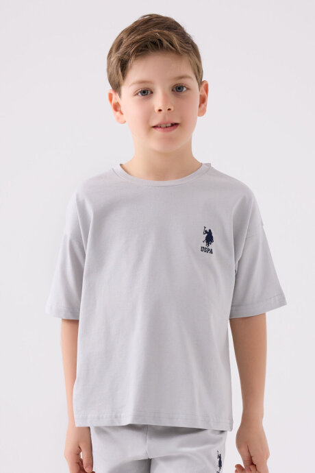 U.S. Polo Assn. Erkek Çocuk Bisiklet Yaka Sargı Nakışlı Yazlık Regular Fit Gri Bermuda Takım US1779-C-V22 - 2