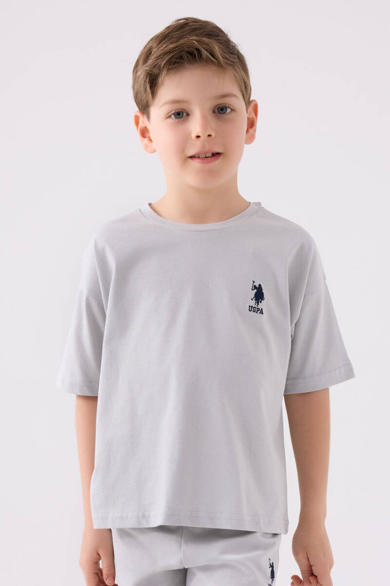 U.S. Polo Assn. Erkek Çocuk Bisiklet Yaka Sargı Nakışlı Yazlık Regular Fit Gri Bermuda Takım US1779-C-V22 - 2