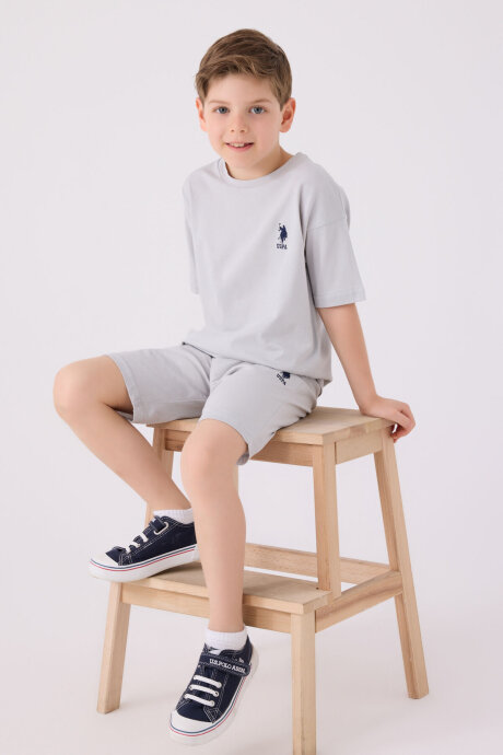 U.S. Polo Assn. Erkek Çocuk Bisiklet Yaka Sargı Nakışlı Yazlık Regular Fit Gri Bermuda Takım US1779-C-V22 - 3