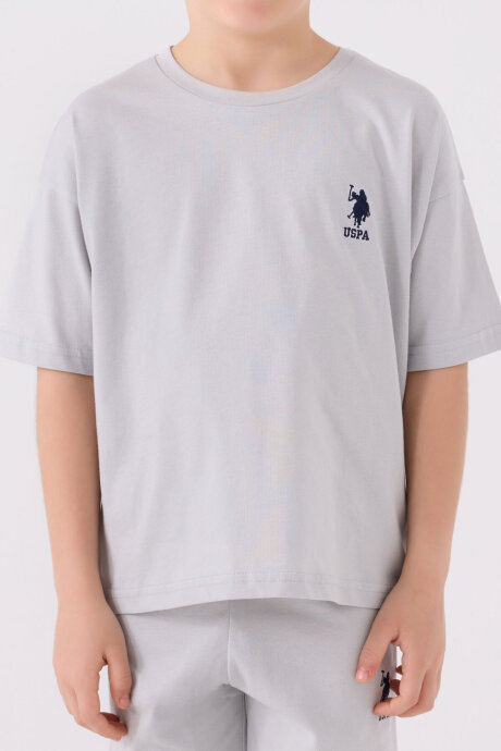 U.S. Polo Assn. Erkek Çocuk Bisiklet Yaka Sargı Nakışlı Yazlık Regular Fit Gri Bermuda Takım US1779-C-V22 - 4
