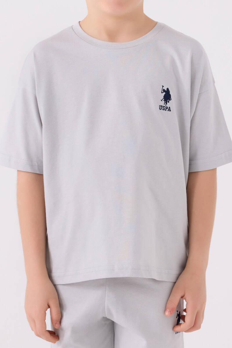 U.S. Polo Assn. Erkek Çocuk Bisiklet Yaka Sargı Nakışlı Yazlık Regular Fit Gri Bermuda Takım US1779-C-V22 - 4