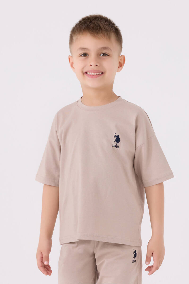 U.S. Polo Assn. Erkek Çocuk Pamuklu Bisiklet Yaka Sargı Nakışlı Yazlık Regular Fit Krem Bermuda Takım US1779-C-V16 - 2