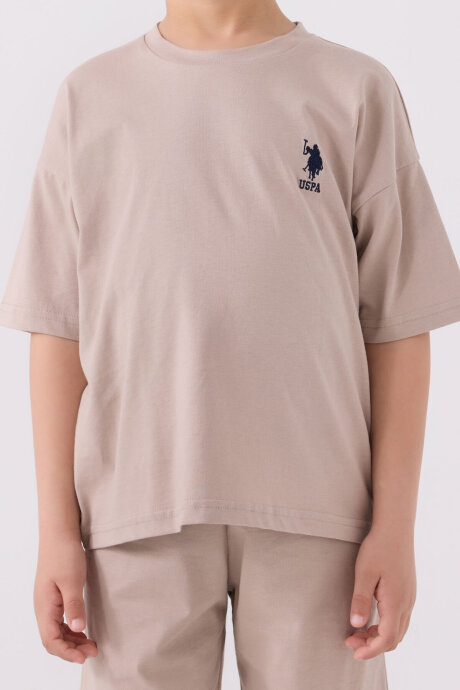 U.S. Polo Assn. Erkek Çocuk Pamuklu Bisiklet Yaka Sargı Nakışlı Yazlık Regular Fit Krem Bermuda Takım US1779-C-V16 - 4