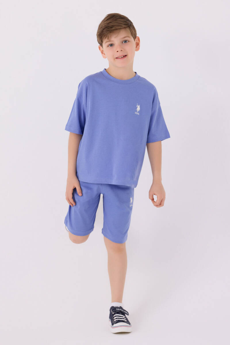 U.S. Polo Assn. Erkek Çocuk Pamuklu Bisiklet Yaka Sargı Nakışlı Yazlık Regular Fit Mavi Bermuda Takım US1779-C-V5 - 1