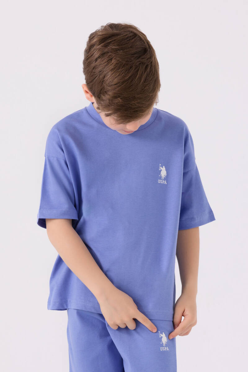 U.S. Polo Assn. Erkek Çocuk Pamuklu Bisiklet Yaka Sargı Nakışlı Yazlık Regular Fit Mavi Bermuda Takım US1779-C-V5 - 2