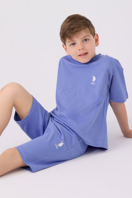 U.S. Polo Assn. Erkek Çocuk Pamuklu Bisiklet Yaka Sargı Nakışlı Yazlık Regular Fit Mavi Bermuda Takım US1779-C-V5 - 3