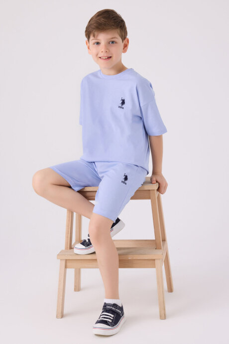 U.S. Polo Assn. Erkek Çocuk Bisiklet Yaka Sargı Nakışlı Yazlık Regular Fit Mavi Bermuda Takım US1779-C-V32 - 3