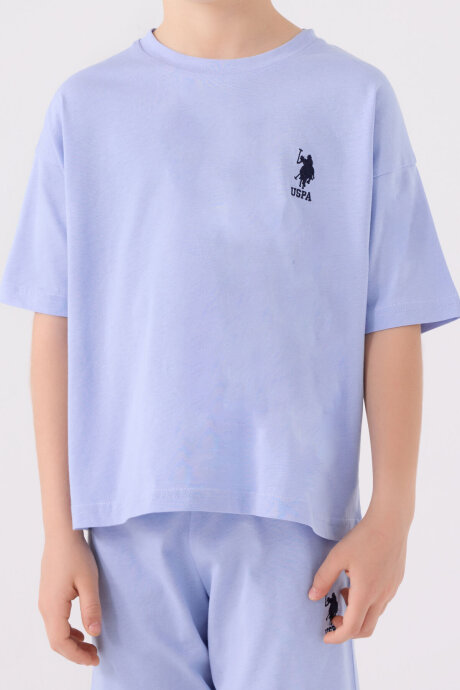 U.S. Polo Assn. Erkek Çocuk Bisiklet Yaka Sargı Nakışlı Yazlık Regular Fit Mavi Bermuda Takım US1779-C-V32 - 4