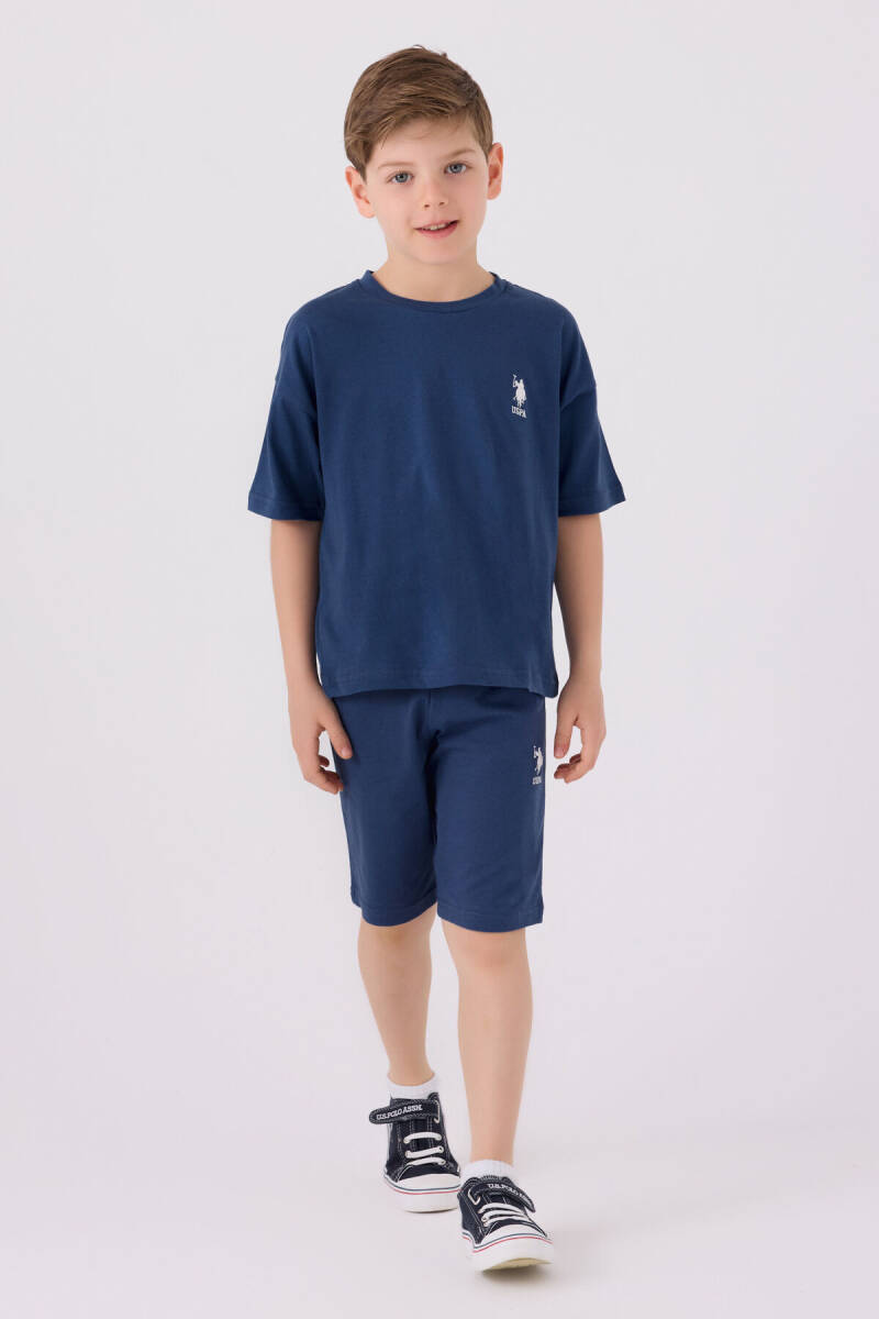 U.S. Polo Assn. Erkek Çocuk Pamuklu Bisiklet Yaka Sargı Nakışlı Yazlık Regular Fit Lacivert Bermuda Takım US1779-C-V31 - 1