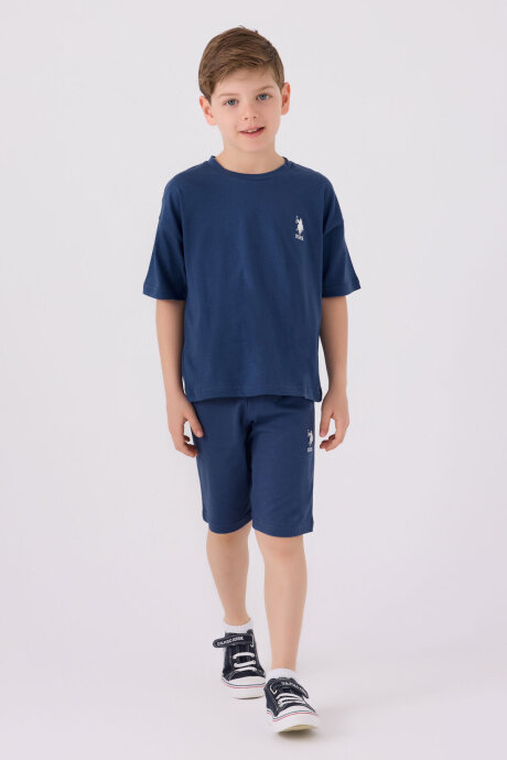 U.S. Polo Assn. Erkek Çocuk Bisiklet Yaka Sargı Nakışlı Yazlık Regular Fit Lacivert Bermuda Takım US1779-C-V31
