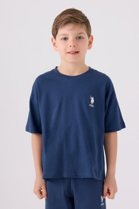 U.S. Polo Assn. Erkek Çocuk Bisiklet Yaka Sargı Nakışlı Yazlık Regular Fit Lacivert Bermuda Takım US1779-C-V31 (1)