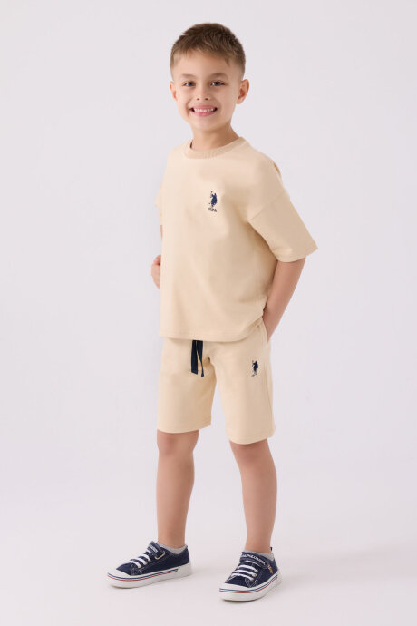 U.S. Polo Assn. Erkek Çocuk Bisiklet Yaka Sargı Nakışlı Yazlık Regular Fit Turuncu Bermuda Takım US1780-C-V8 